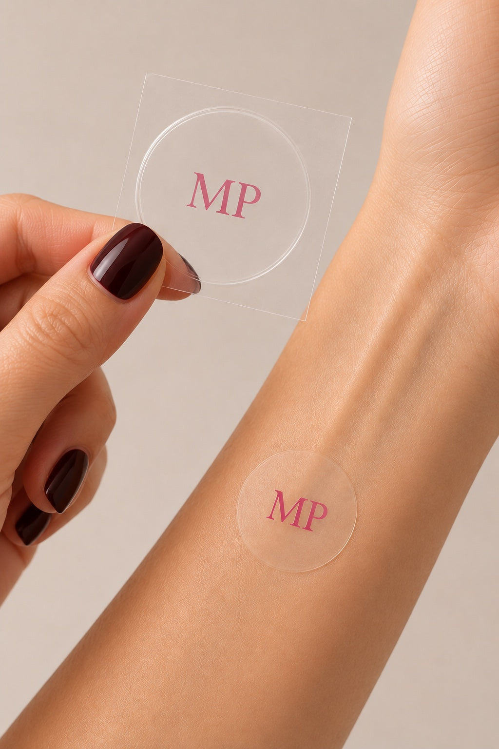 Applying a Menopause topical patch to the forearm