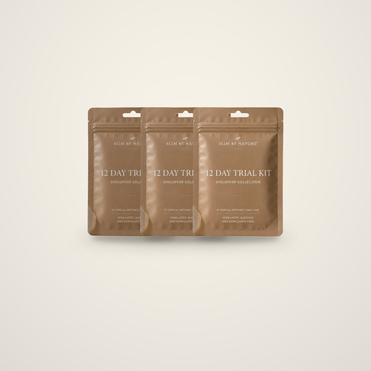 Slim By Nature 12 Day Trial Kit patch pouches — 3 pack on a cream background