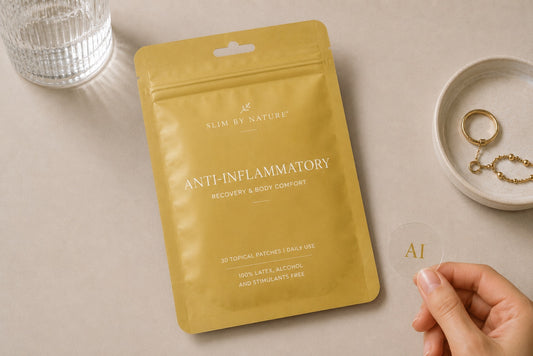 Slim By Nature Anti-Inflammatory Patches pack with a single patch held in hand