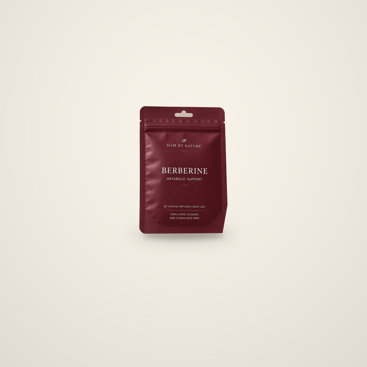 Slim By Nature Berberine Boost patch pouches in burgundy — 1 pack on a cream background