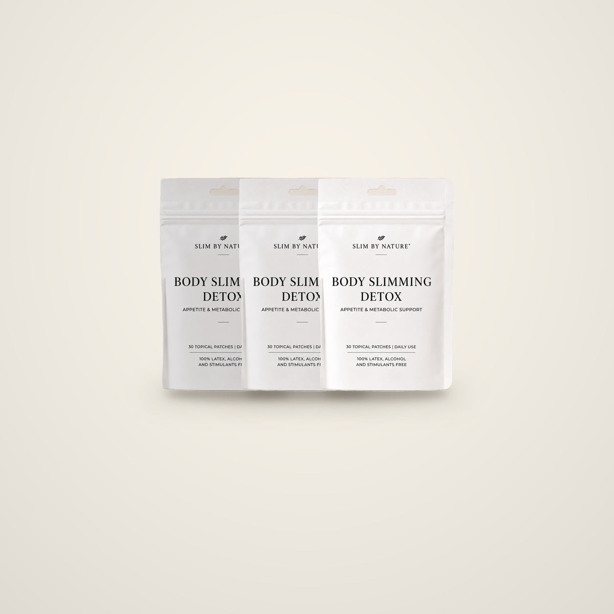 Slim By Nature Body Slimming Detox 30 day patch pouches — 3 pack on a cream background