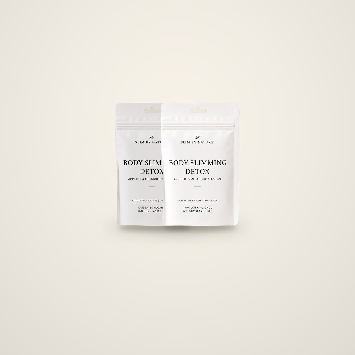 Slim By Nature Body Slimming Detox 43 day patch pouches — 2 pack on a cream background