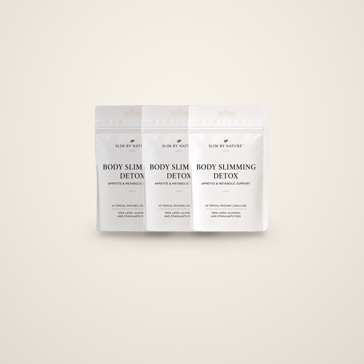 Slim By Nature Body Slimming Detox 43 day patch pouches — 3 pack on a cream background