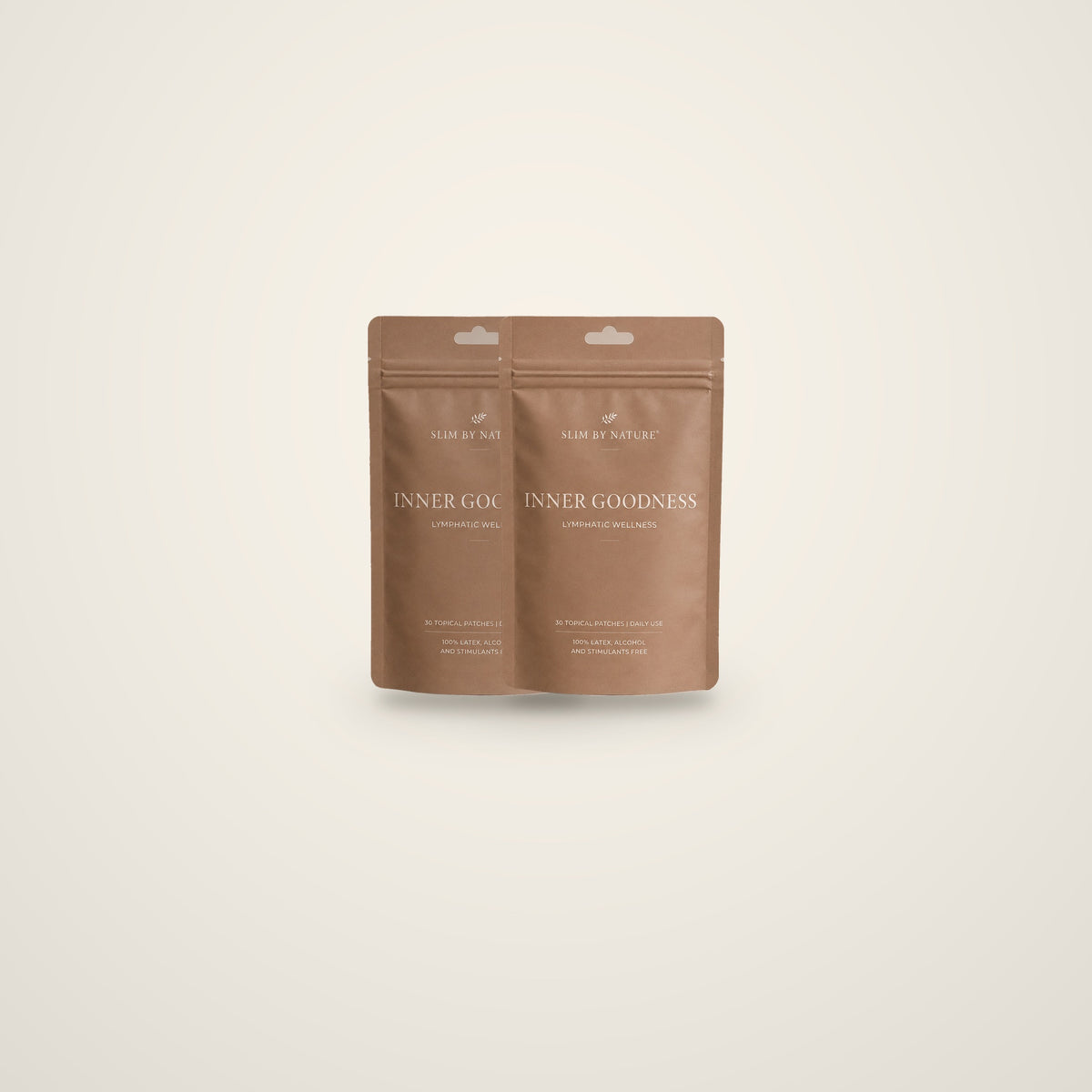 Slim By Nature Inner Goodness patch pouches — 2 pack on a cream background