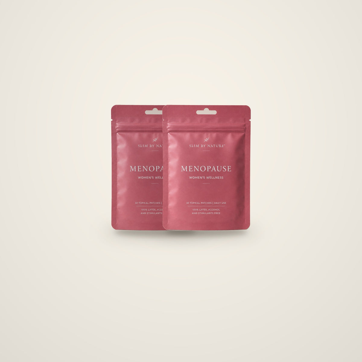 Slim By Nature Menopause patch pouches in rose — 2 pack on a cream background