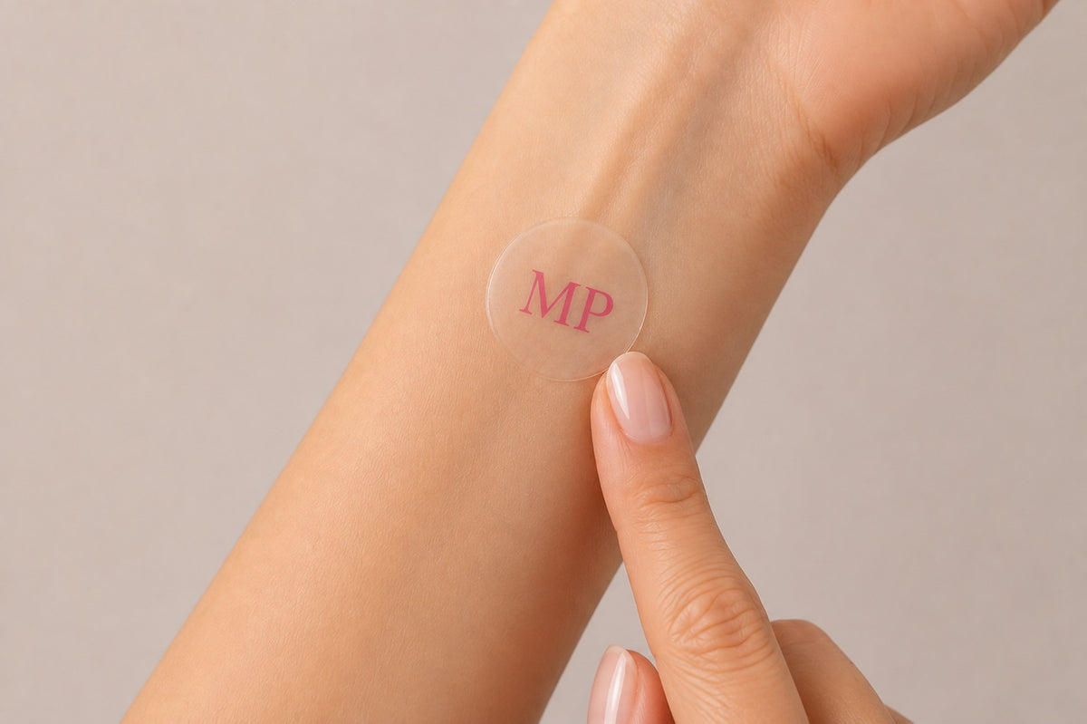 Menopause topical patch worn on the inner forearm